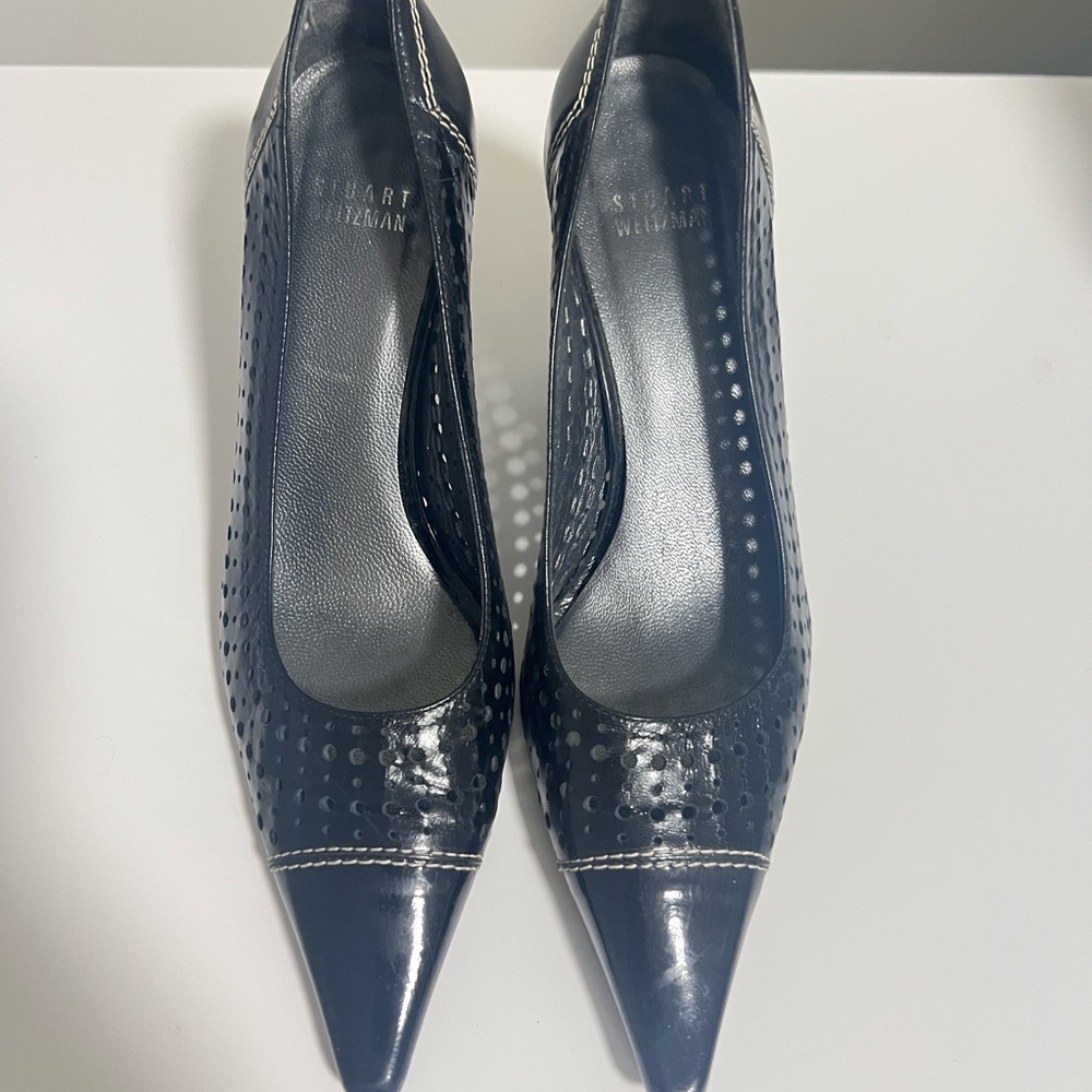 Stuart Weitzman Black Perforated Heels
